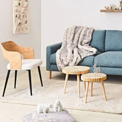 Fauteuil en tissu bouclette et dossier bois -Loki