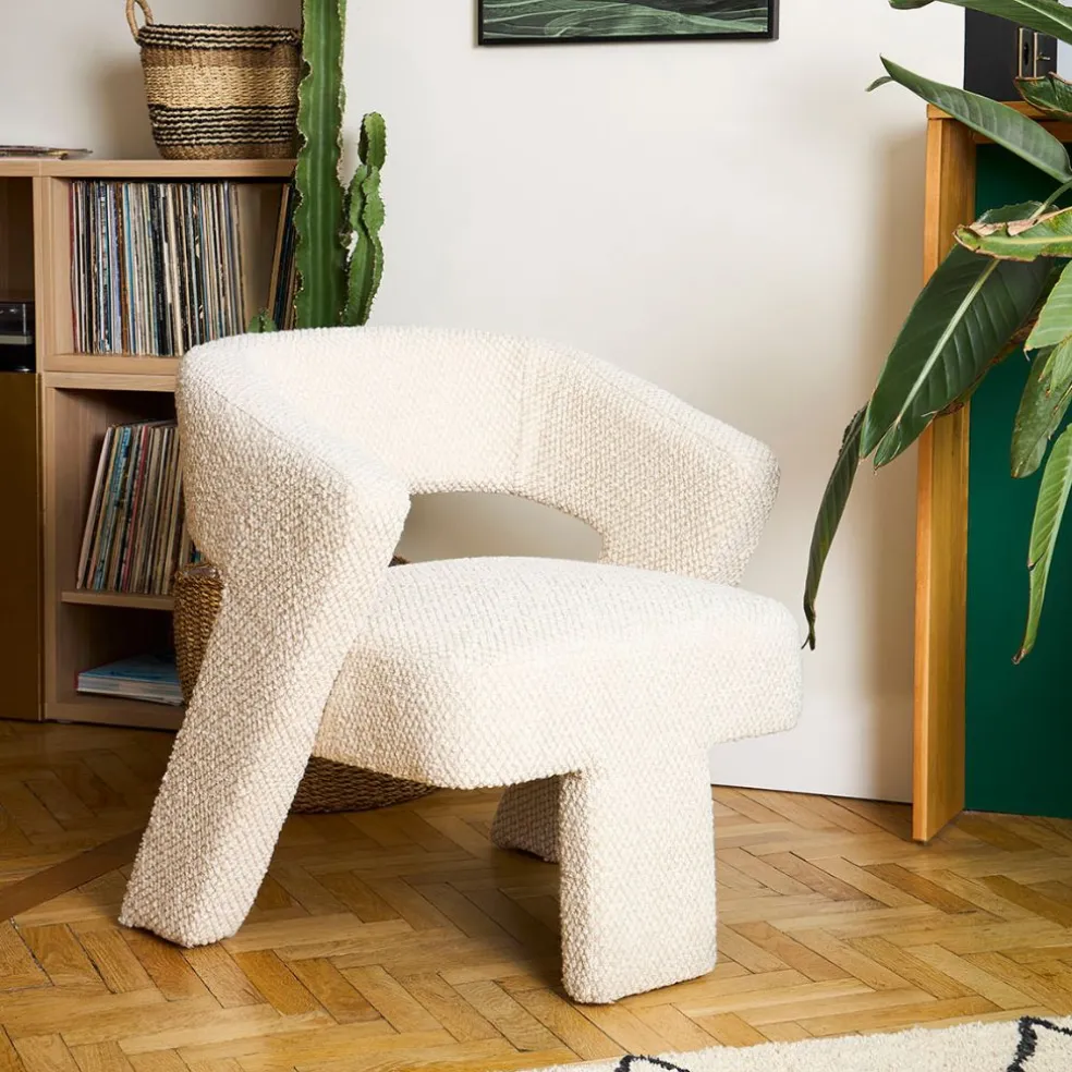 Fauteuil en tissu bouclette ivoire - Klosen