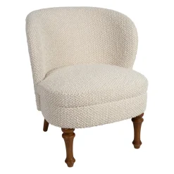 Fauteuil en tissu bouclette et hévéa écru - Claudine