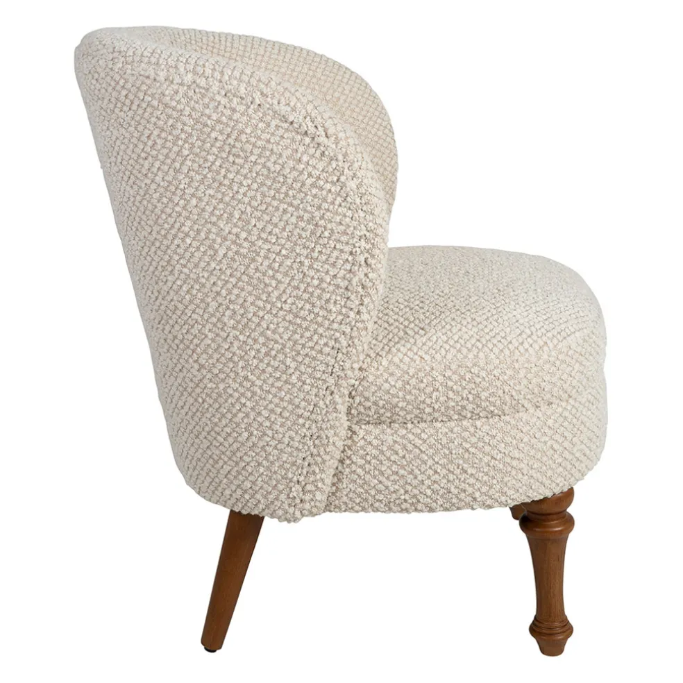 Fauteuil en tissu bouclette et hévéa écru - Claudine