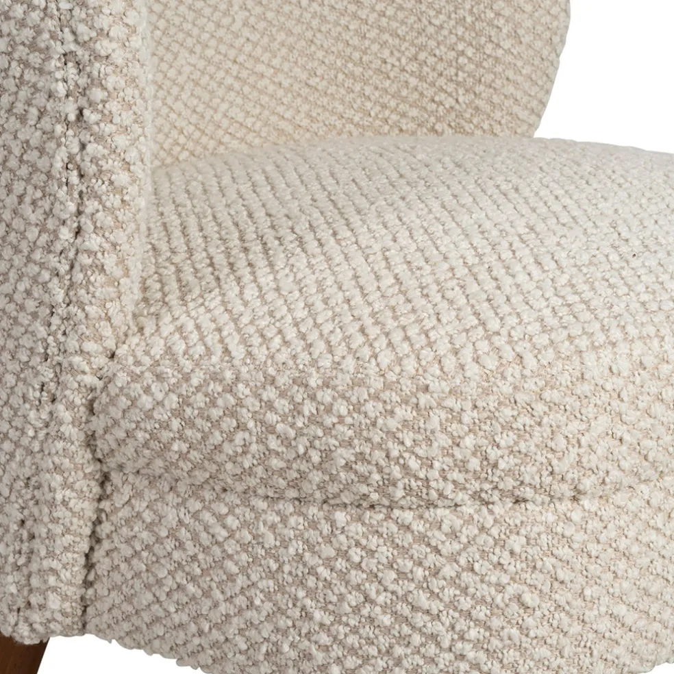 Fauteuil en tissu bouclette et hévéa écru - Claudine