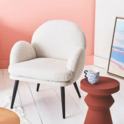 Fauteuil en tissu effet laine bouclette blanc - oria