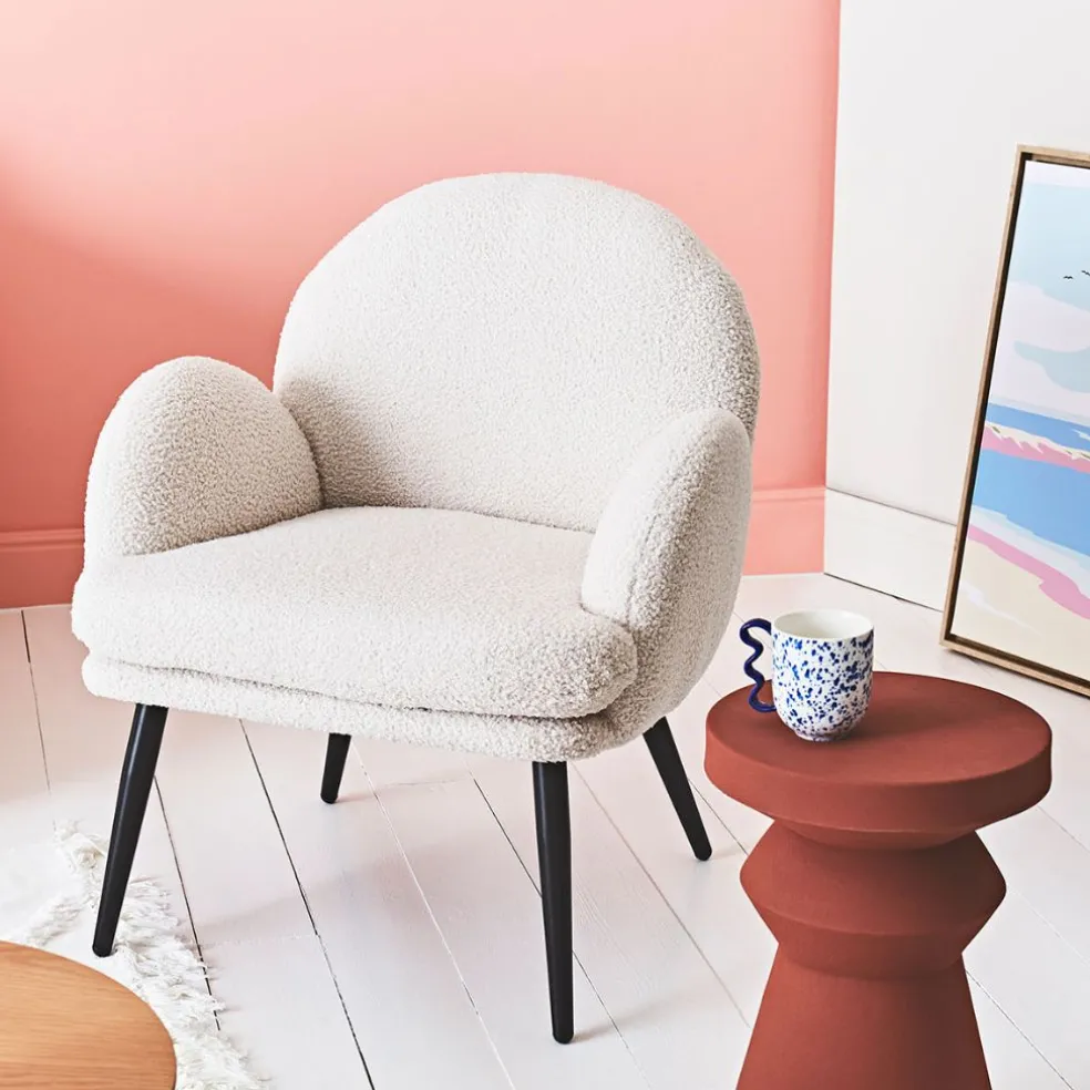 Fauteuil en tissu effet laine bouclette blanc - oria