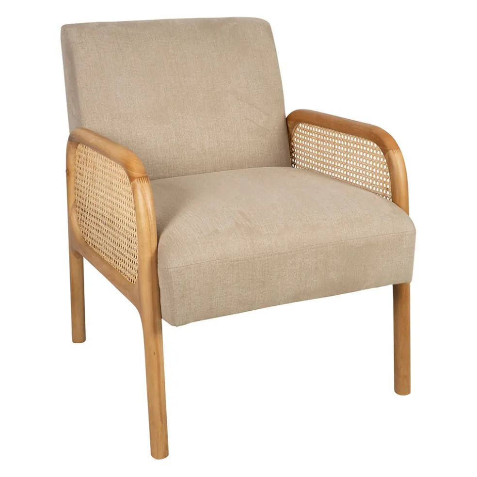 Fauteuil en tissu et hévéa beige - Firmin