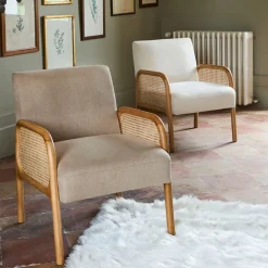 Fauteuil en tissu et hévéa beige - Firmin