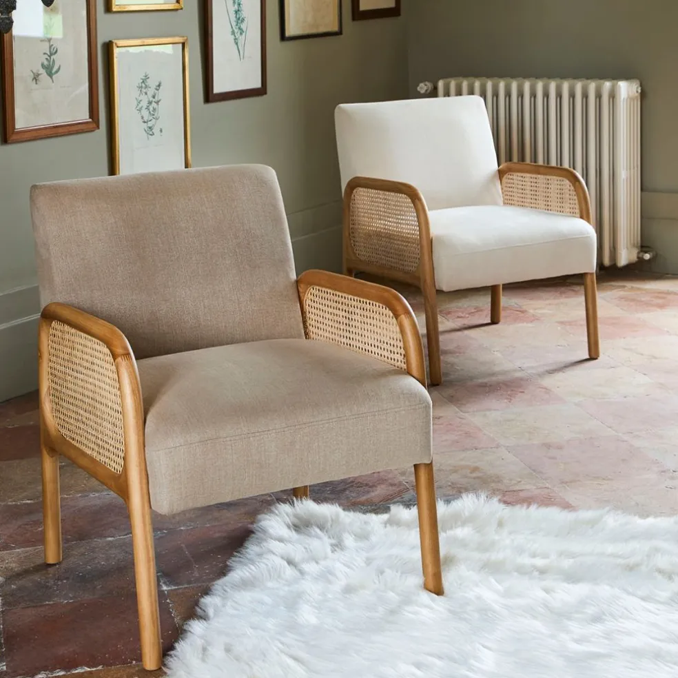 Fauteuil en tissu et hévéa beige - Firmin