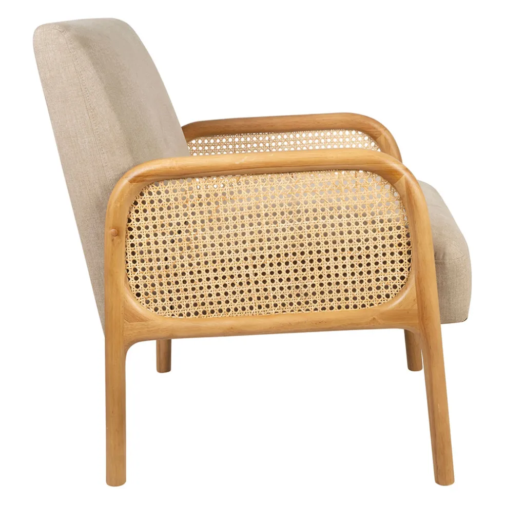 Fauteuil en tissu et hévéa beige - Firmin