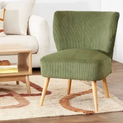 Fauteuil en velours côtelé kaki - Eleonor