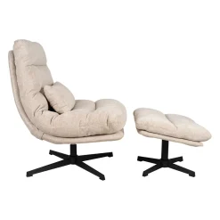Fauteuil et repose pied en tissu beige et fer noir - Lery