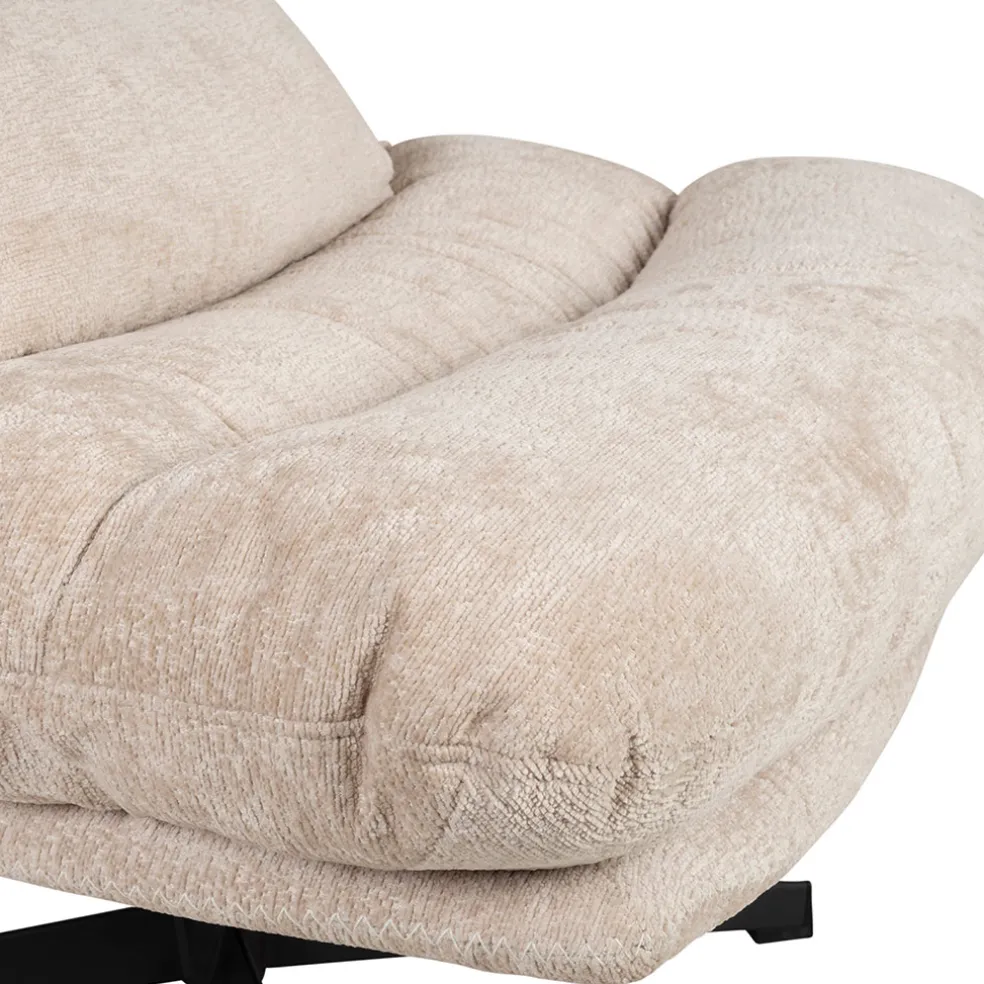 Fauteuil et repose pied en tissu beige et fer noir - Lery