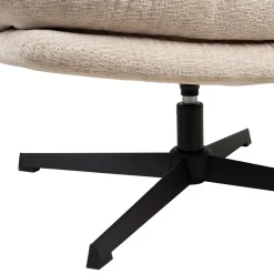 Fauteuil et repose pied en tissu beige et fer noir - Lery