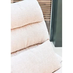 Fauteuil et repose pied en tissu beige et fer noir - Lery