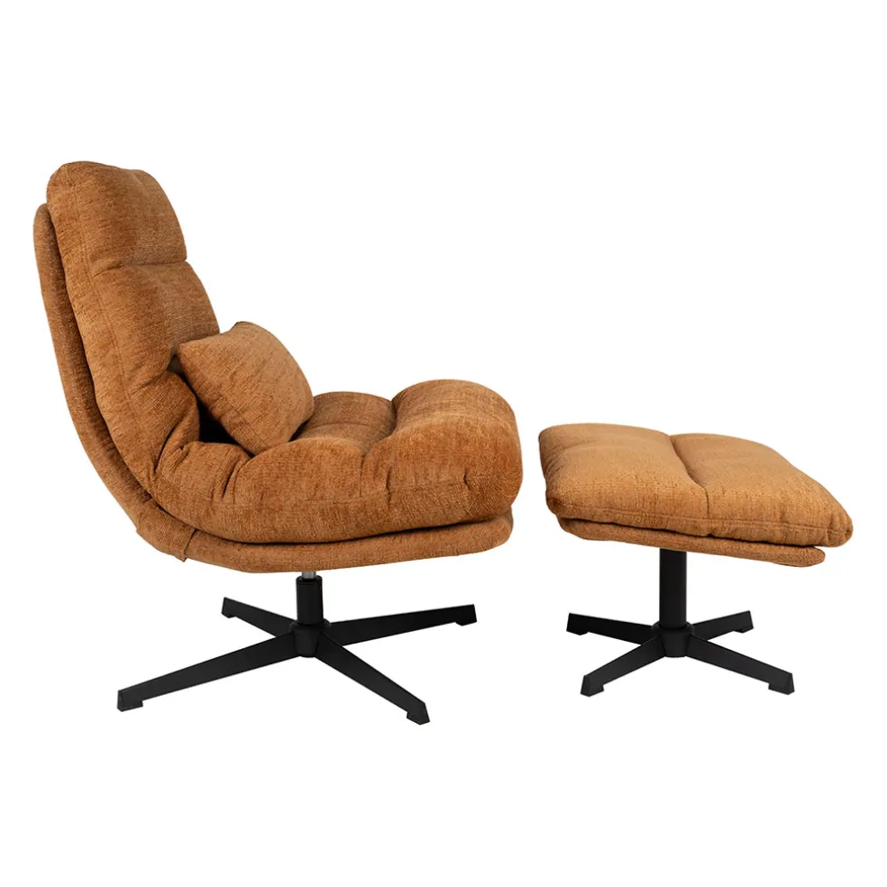 Fauteuil et repose pied en tissu brun et fer noir - Lery