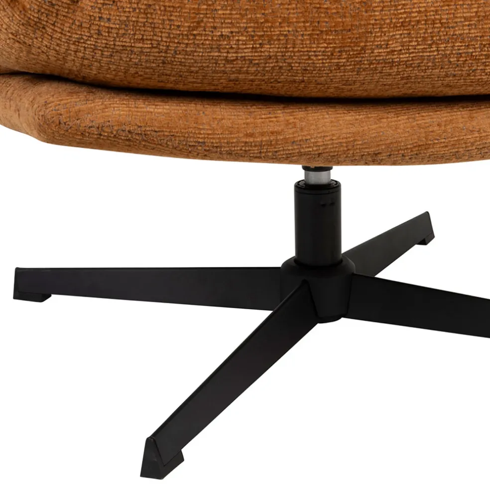 Fauteuil et repose pied en tissu brun et fer noir - Lery