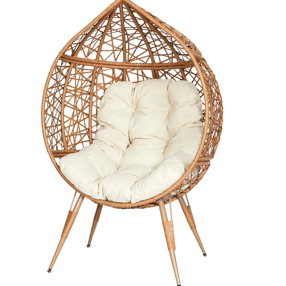 Fauteuil extérieur œuf en métal naturel et beige