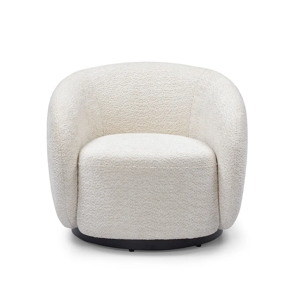 Fauteuil pivotant en tissu effet bouclette beige - Assa