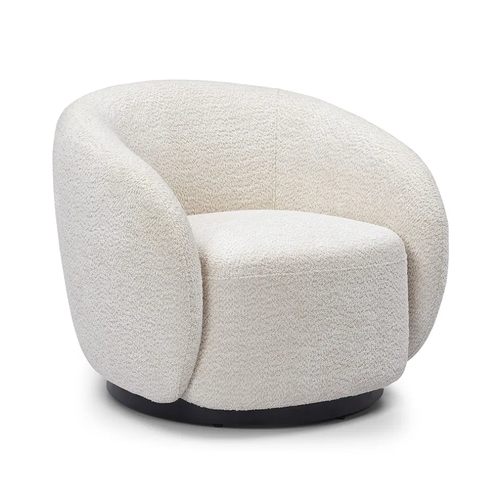 Fauteuil pivotant en tissu effet bouclette beige - Assa