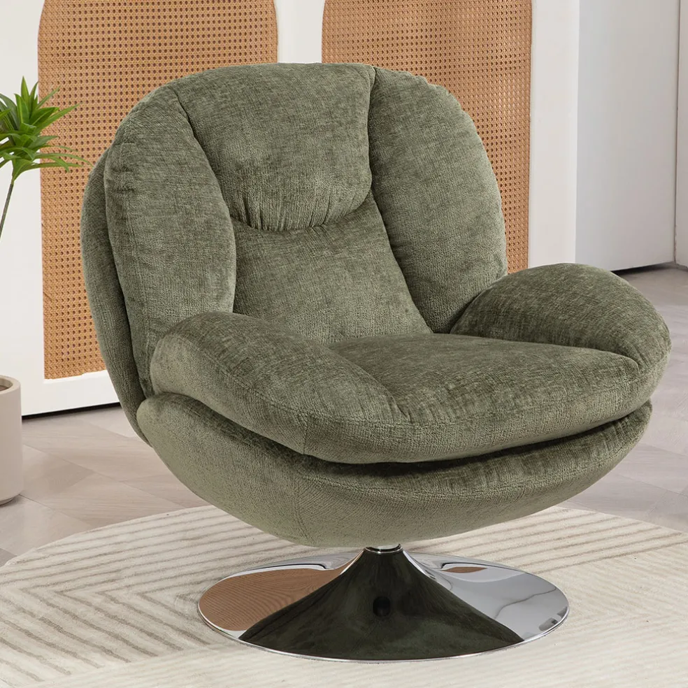 Fauteuil pivotant en velours kaki - Topi