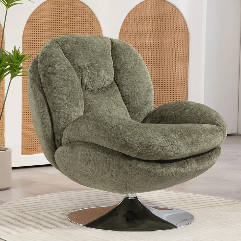 Fauteuil pivotant en velours kaki - Topi