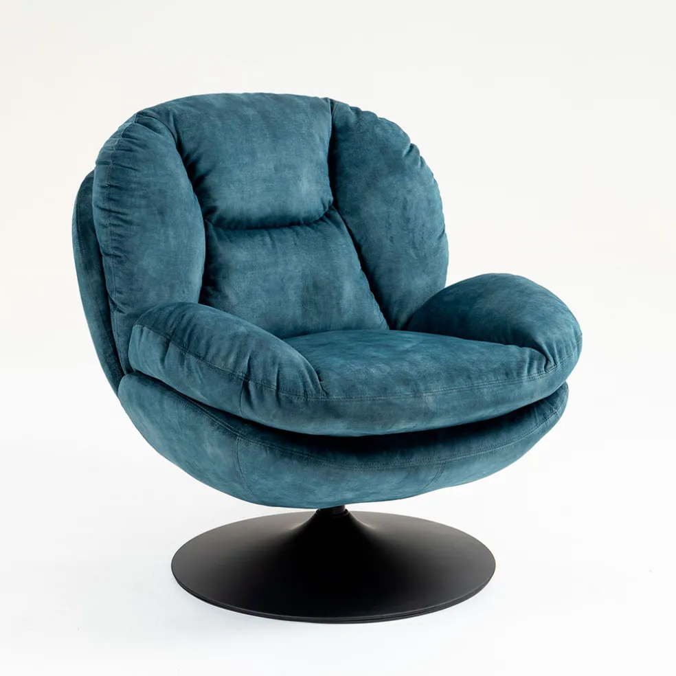 Fauteuil pivotant en velours bleu gris - Topi