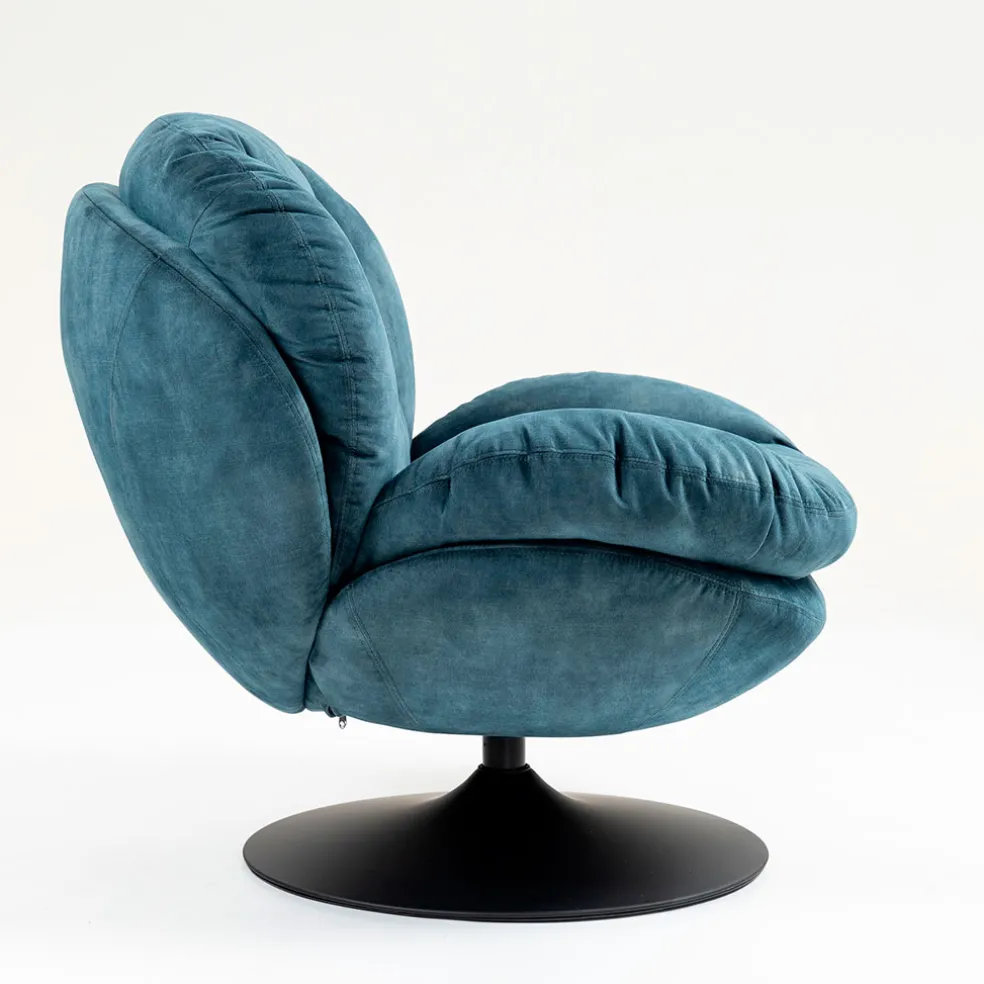 Fauteuil pivotant en velours bleu gris - Topi