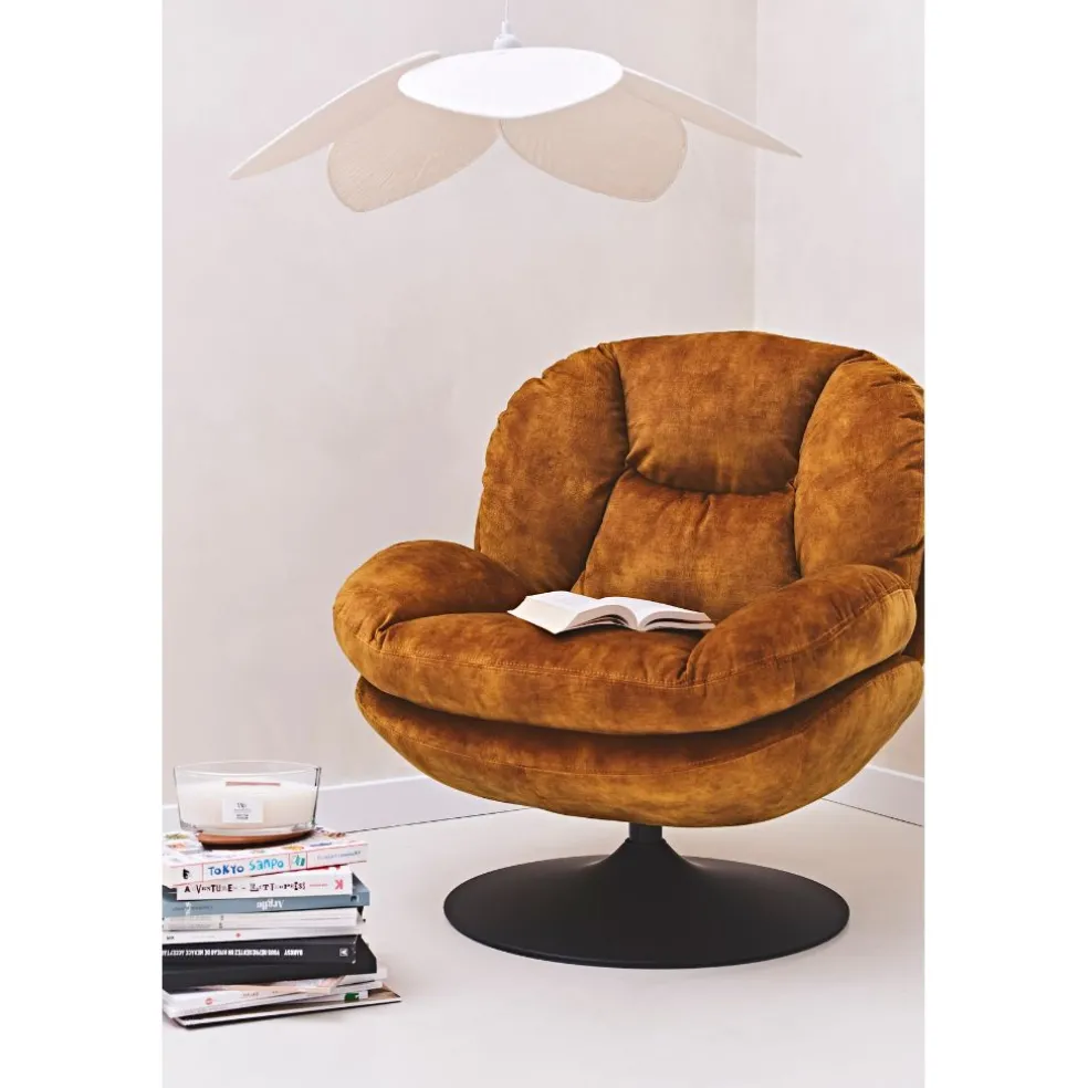 Fauteuil pivotant en velours ocre - Topi
