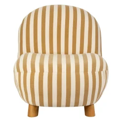 Fauteuil rayé en coton camel et bois d'hévéa - Belly