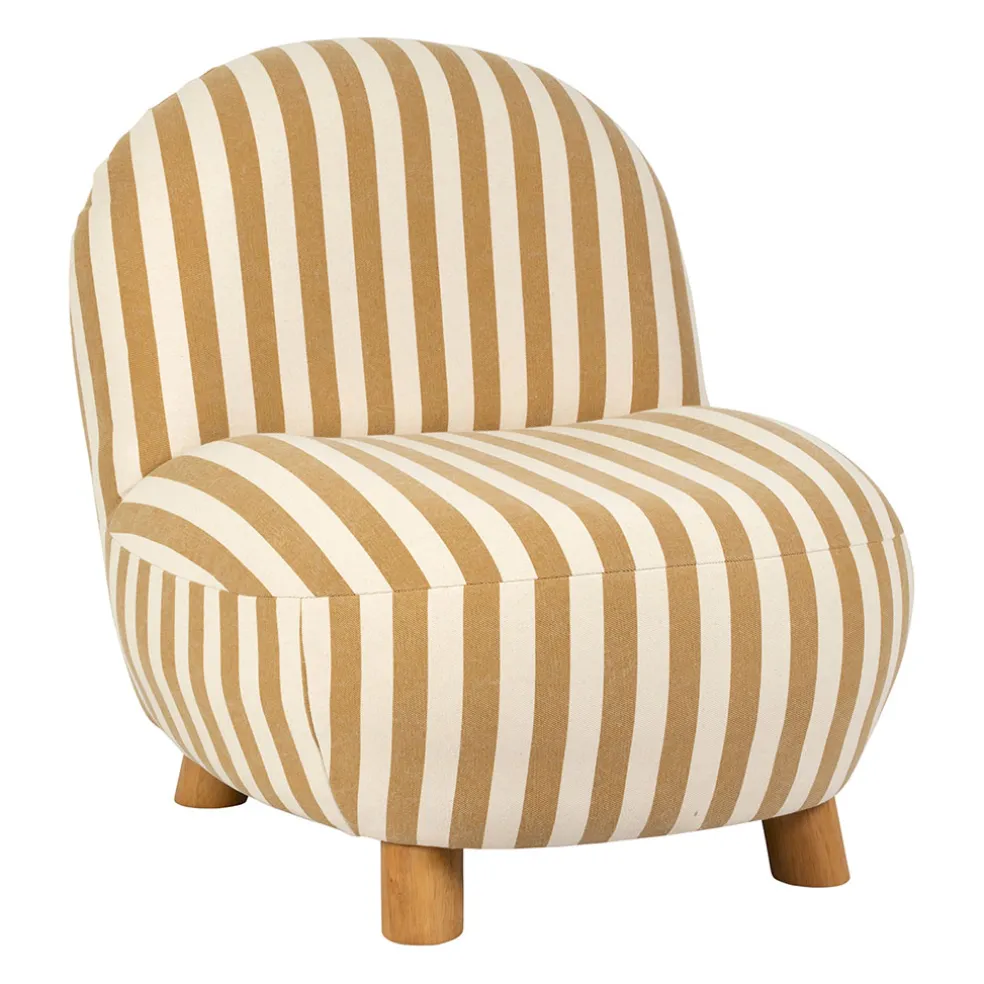 Fauteuil rayé en coton camel et bois d'hévéa - Belly