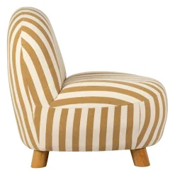 Fauteuil rayé en coton camel et bois d'hévéa - Belly