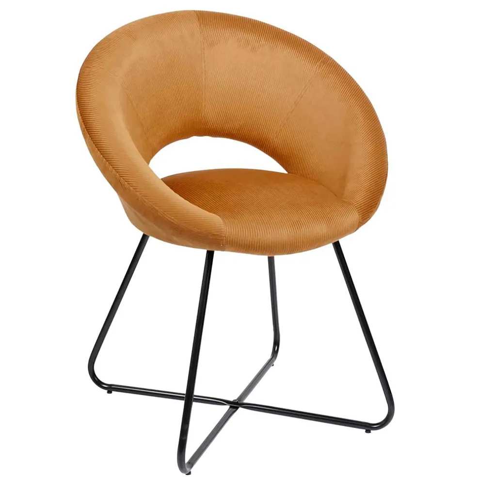 Fauteuil rond en velours côtelé ocre - Julia