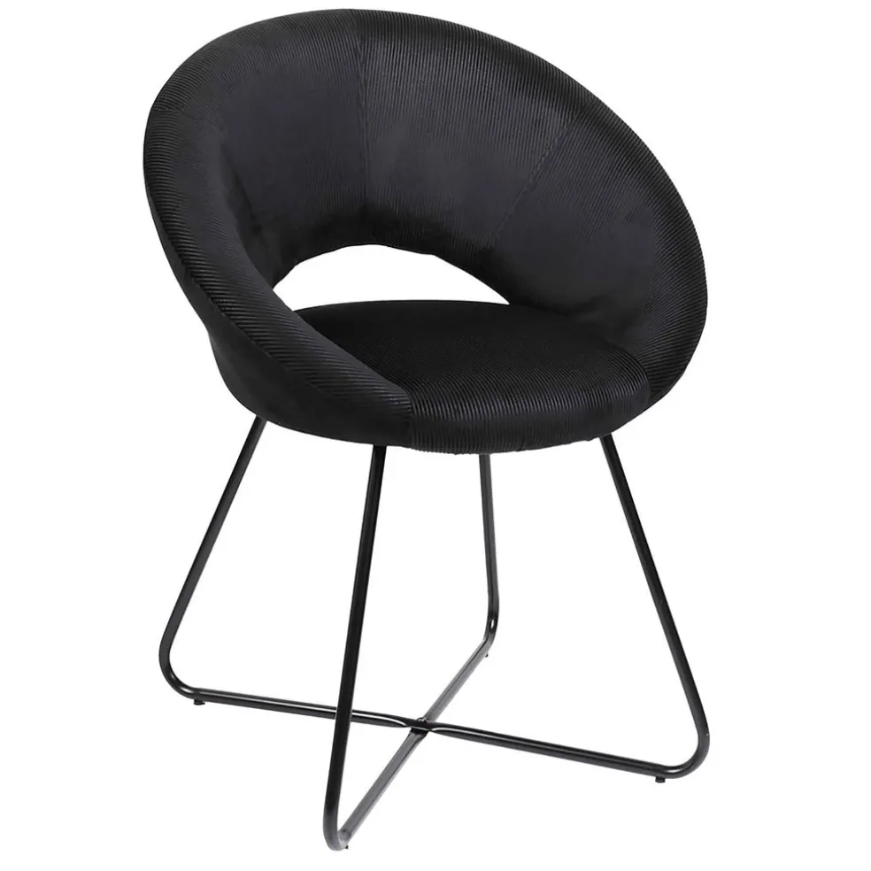 Fauteuil rond en velours cotele noir - Julia