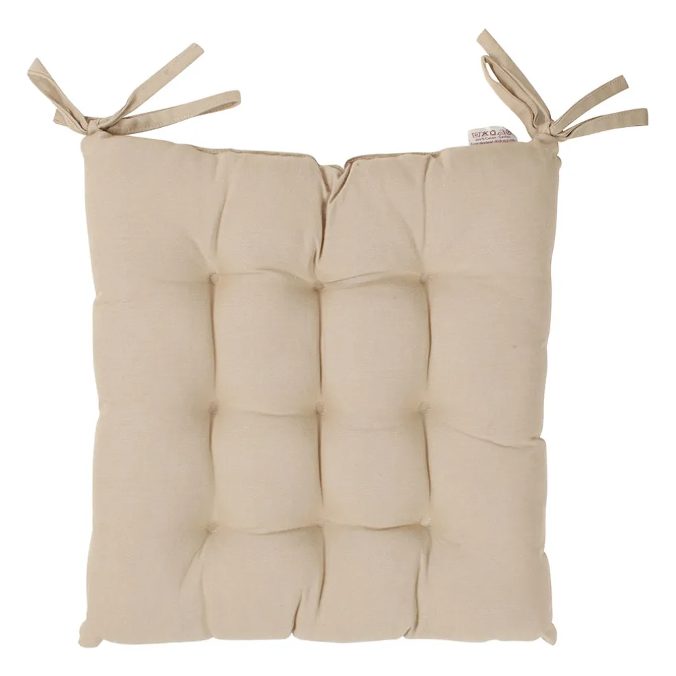 Galette de chaise carrée beige en coton