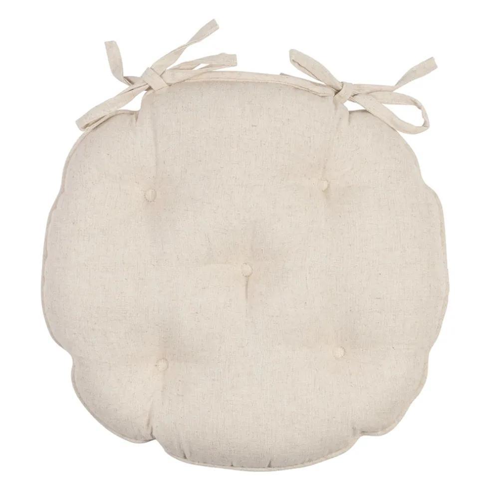 Galette de chaise ronde en coton beige d40cm - Lucile