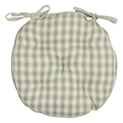 Galette de chaise ronde en coton vichy sauge d40cm - Campagne