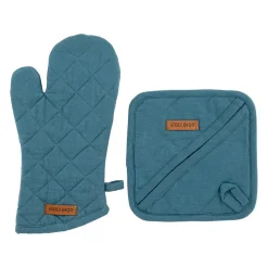 Gant et manique en coton bleu de Prusse - Cellier