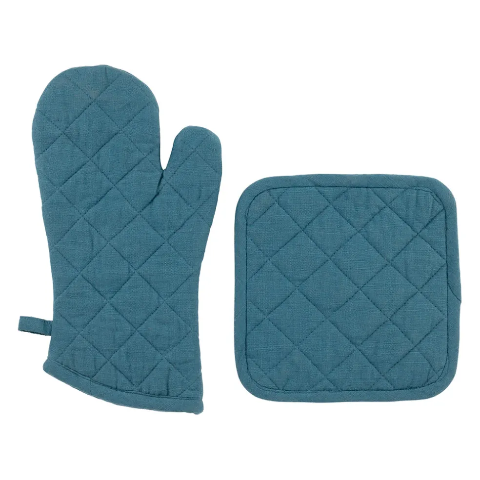 Gant et manique en coton bleu de Prusse - Cellier