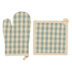 Gant et manique en coton vichy sauge - Campagne