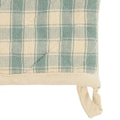 Gant et manique en coton vichy sauge - Campagne