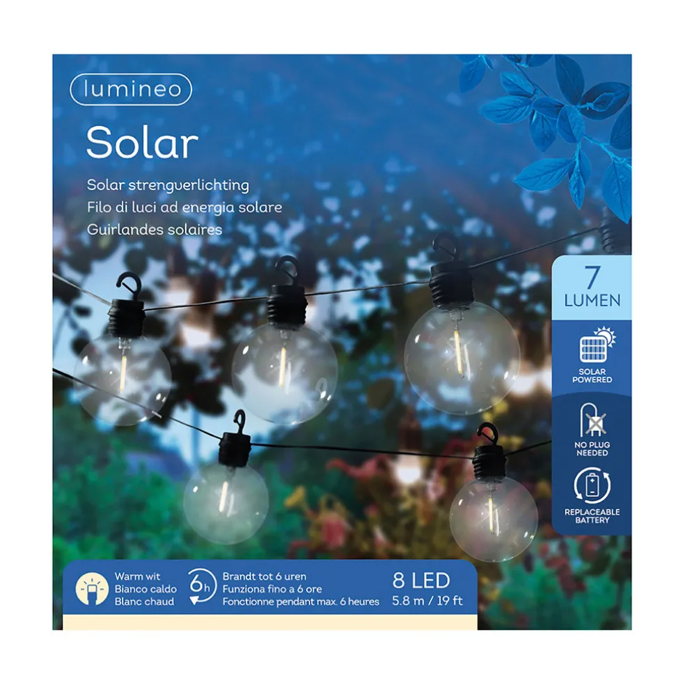 Guirlande solaire 8 ampoules câble noir 5.8m