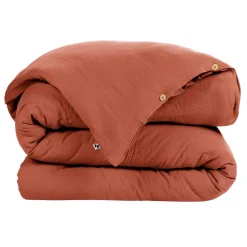 Housse de couette en gaze de coton unie terracotta 240x220cm - Gaia