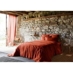 Housse de couette en lin lavé paprika 240x220cm - Soline