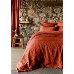 Housse de couette en lin lavé paprika 260x240cm - Soline