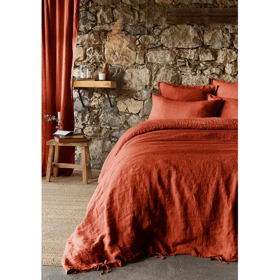 Housse de couette en lin lavé paprika 260x240cm - Soline