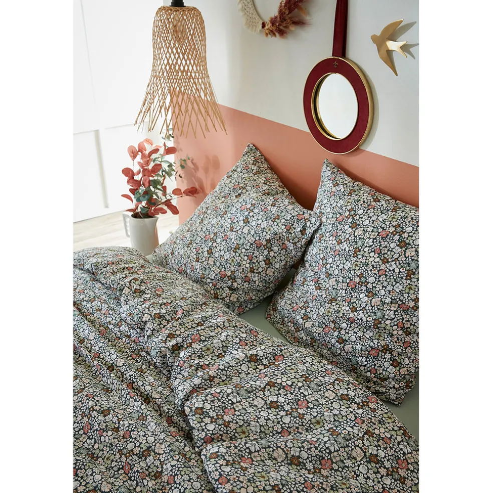Housse de couette 240x220 cm et 2 taies d'oreiller 60x60cm en coton imprimé fleurs - Malia