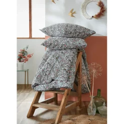 Housse de couette 240x220 cm et 2 taies d'oreiller 60x60cm en coton imprimé fleurs - Malia