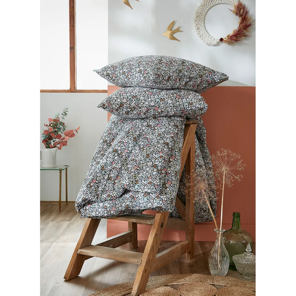 Housse de couette 240x220 cm et 2 taies d'oreiller 60x60cm en coton imprimé fleurs - Malia