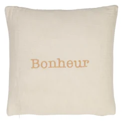 Housse de coussin bonheur en gaze de coton écru 45x45cm