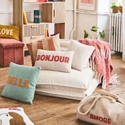 Housse de coussin bouclette "Bella" vert et camel 45x45cm - Funky