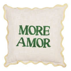 Housse de coussin brodé " More Amor"' en coton écru et vert 45x45cm - Lumi