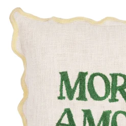Housse de coussin brodé " More Amor"' en coton écru et vert 45x45cm - Lumi